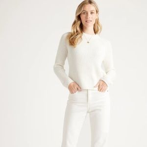 Quince White 100% Organic Cotton Fisherman Knit Sweater